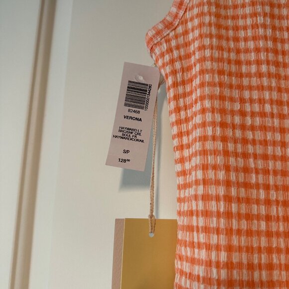 NWT Aritzia Wilfred Verona Dress Seersucker Coral Orange Slit Midi - Picture 2 of 3